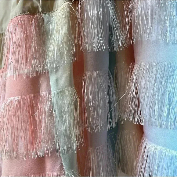 JOURDEN Beige Tie Dye Fringe Flapper Midi Sleeveless Dress Size 4 - Picture 5 of 16